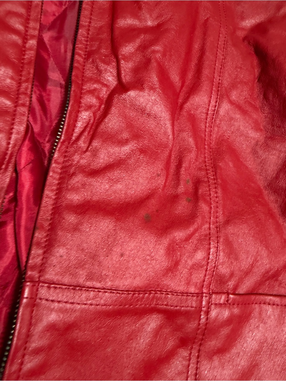 Vintage VENEZIA GENUINE Leather COLLARED Red Coat Fully Lined Insulated A8 - Picture 8 of 13